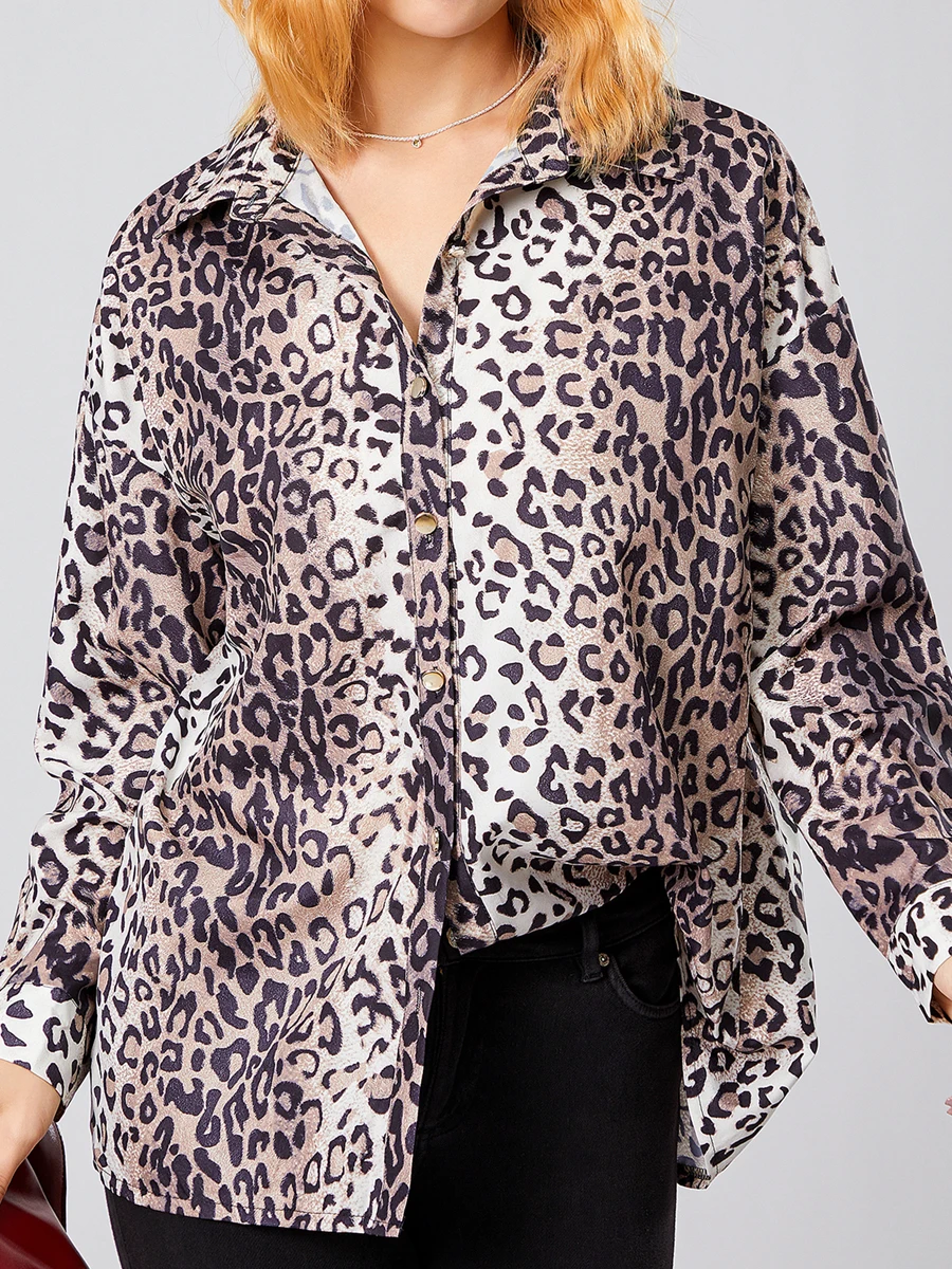 

Women Zebra-Stripe/ Leopard Print Street Shirt Lapel Long Sleeve Loose Button-Down Spring Autumn Tops S/M/L/XL