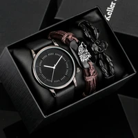 minimalist business mens watch set with box leather quartz watches for man classic black skull cool bracelets best gift to dad