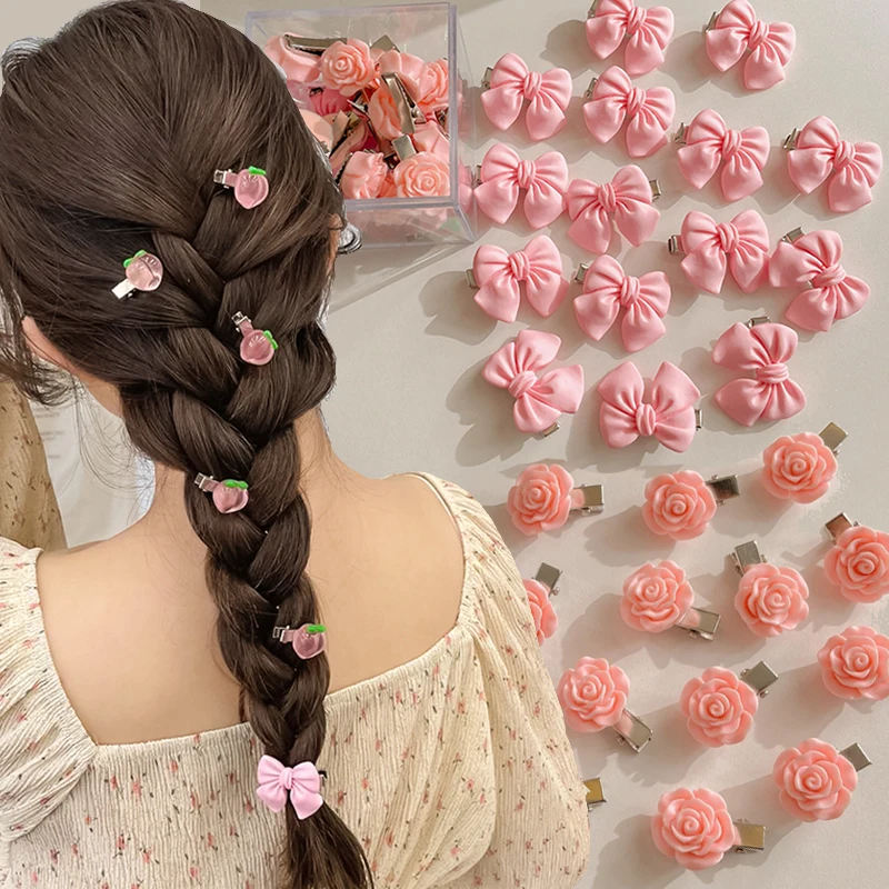

5Pcs Lovely Cartoon Hair Clips for Cute Girls Mini Bows Heart Peach Rose Hairpin Barrettes Headwear Kids Hair Accessories Gift