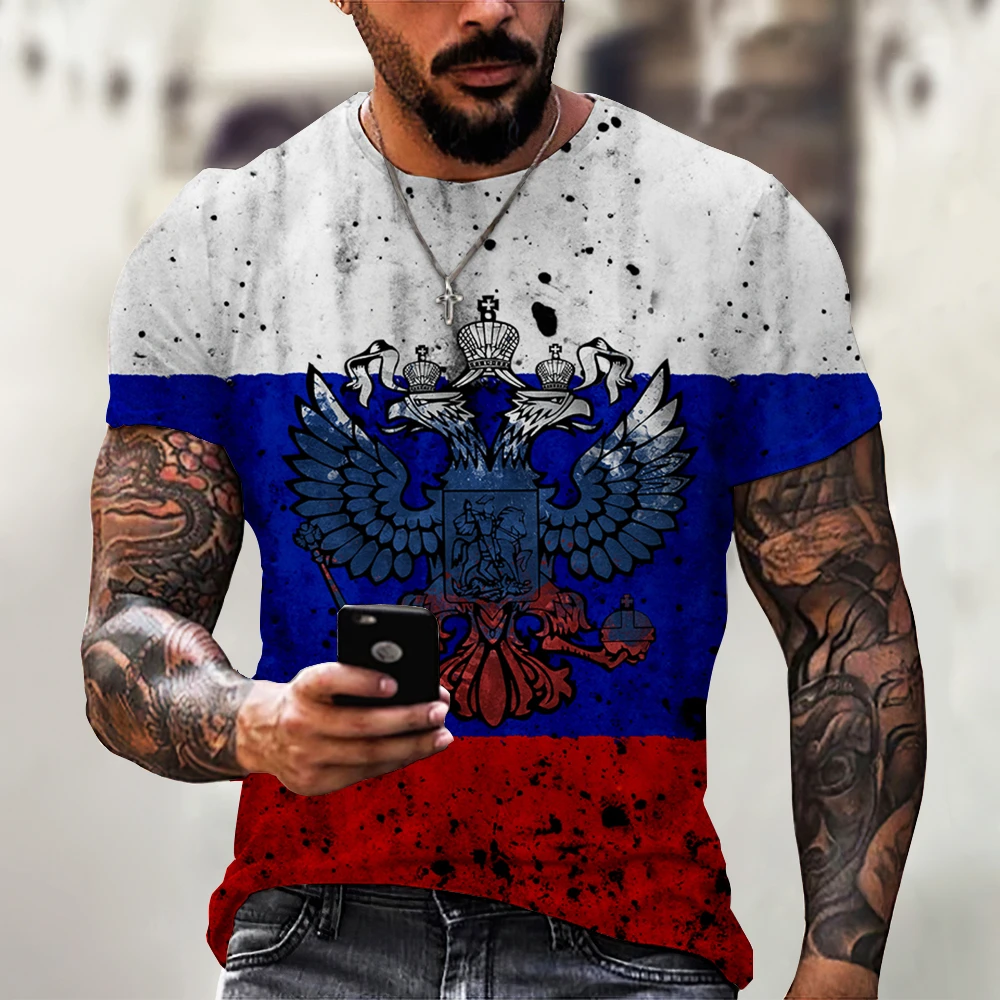 

Футболка мужская с принтом российского флага, повседневная быстросохнущая рубашка свободного покроя, с круглым вырезом и короткими рукавами, большие размеры 6XL, на лето