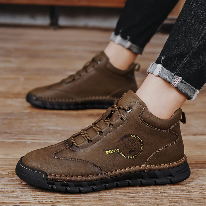 Кроссовки мужские из натуральной кожи повседневная обувь для отдыха прогулок