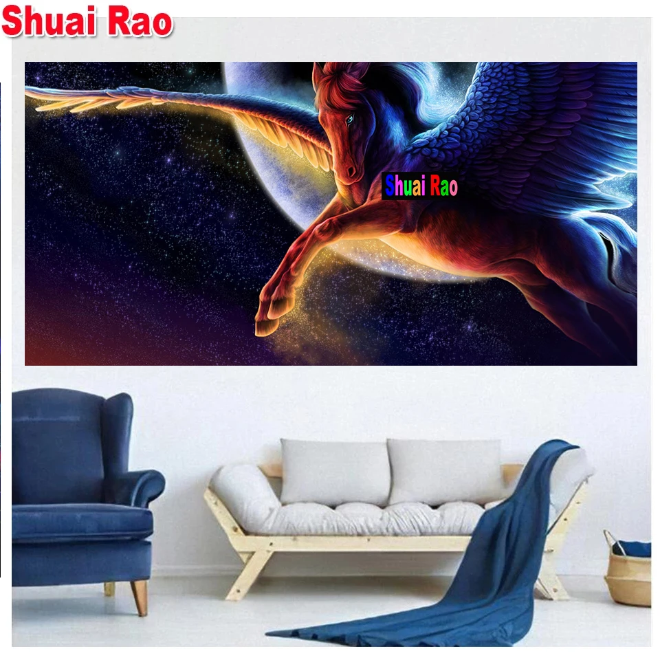 Алмазная вышивка 5d Fantasy Pegasus, мозаика большого размера с рисунком мерцания лошади, украшение для стен