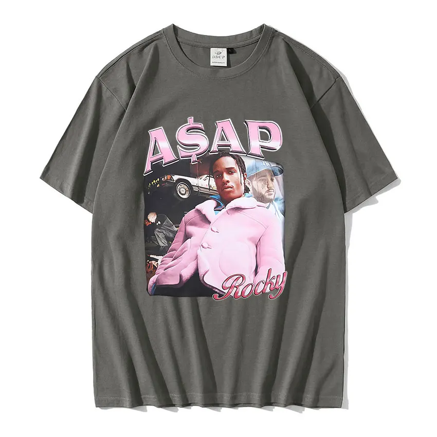 Rapper ASAP Rocky Portrait Print Oversized T Shirt Summer Men's Hip Hop Retro Cotton T-Shirt Men Harajuku Tees Male Streetwear images - 6