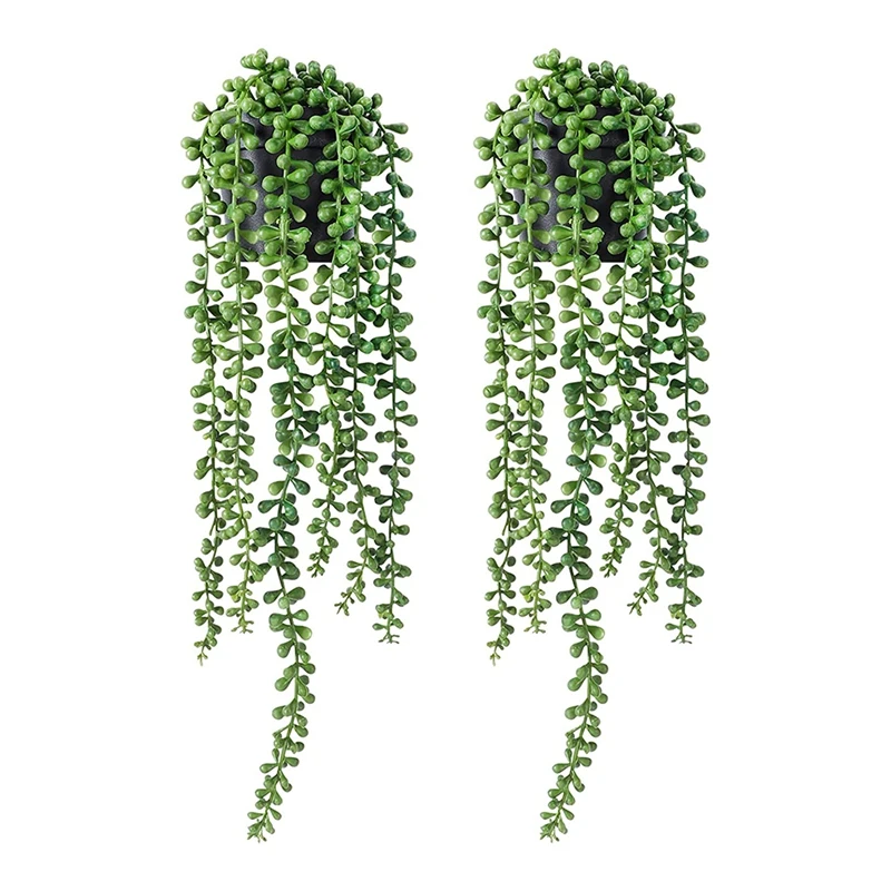 

2 Pcs Fake Hanging Plants, Artificial Hanging Succulent Plants String Of Pearls With Planter, Faux Plants For Wall Home