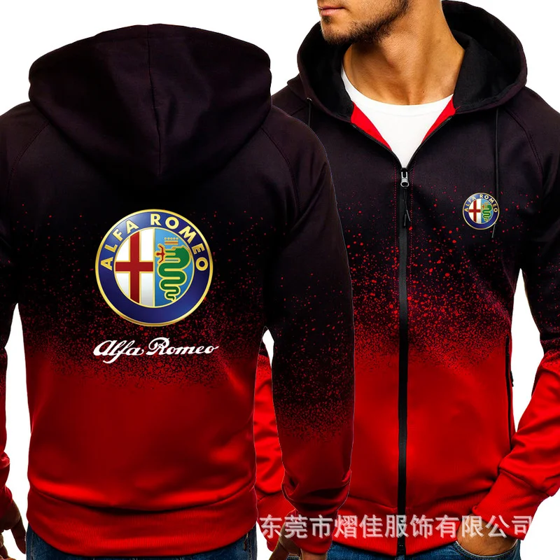 

Модные мужские толстовки Alfa Romeo, Повседневный Кардиган Харадзюку градиентного цвета, пальто, мужские флисовые уличные свитшоты, куртка на м...