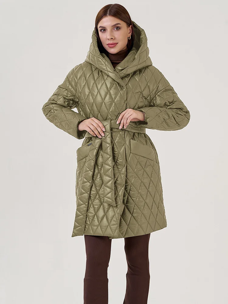 Fashion Thick Warm Black Hooded Long Parkas with Belt 2022 Winter Women's Casual High Quality Army Green Coat Ladies Outwear