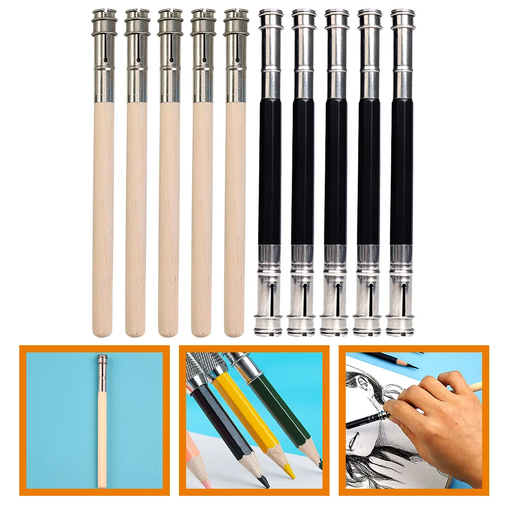 

Wooden Pencil Extenders Adjustable Art Pencil Lengthener Pencil Extender Holder Metal Handle Colored Pencils Crayon School