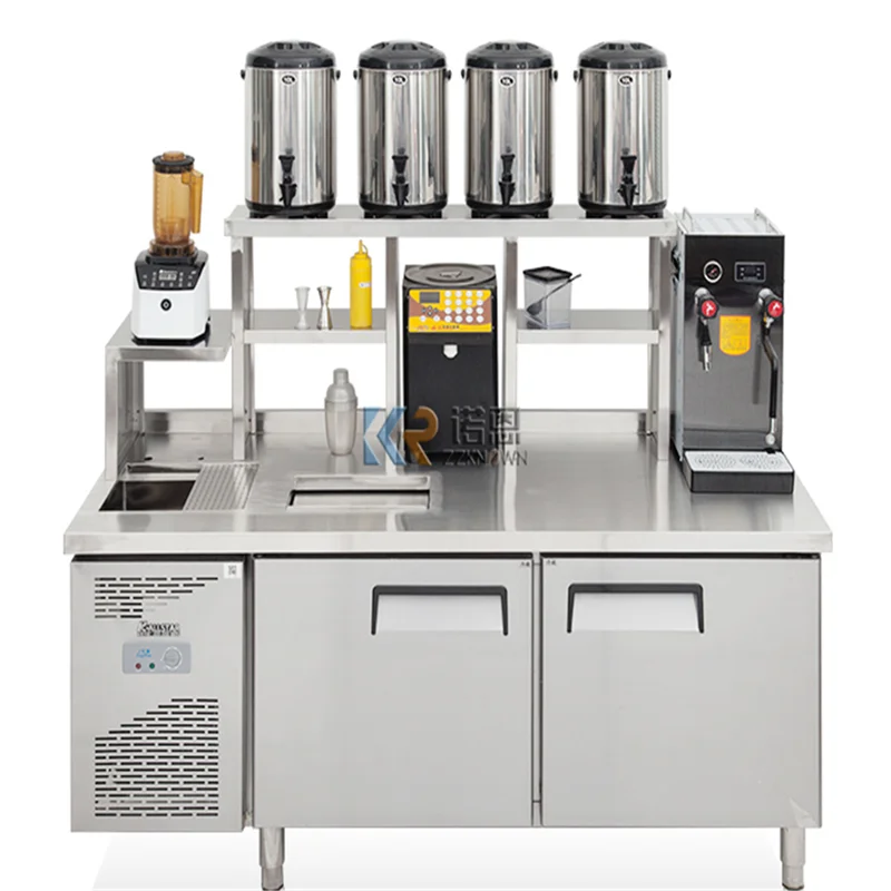 Stainless Steel Milk Tea Bar Counter For Bubble Tea Shop Customized Water Ice Salad Bar Refrigerator Work Table