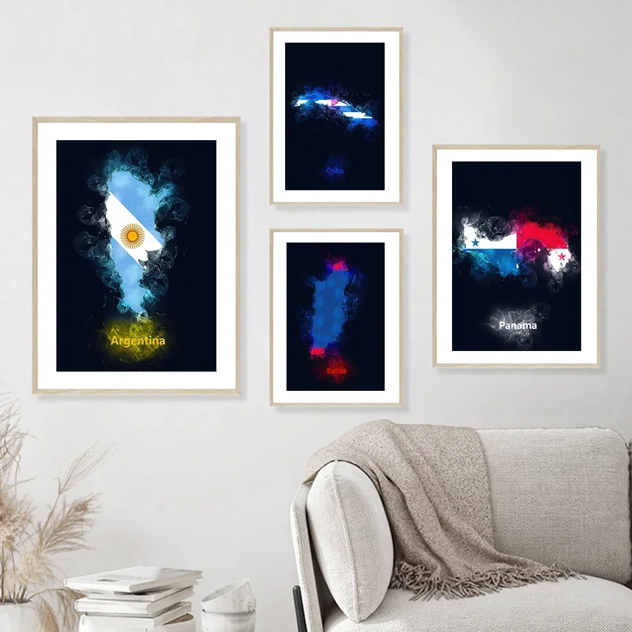Настенная живопись на холсте Бразилия Аргентина Перу флаги страны карта