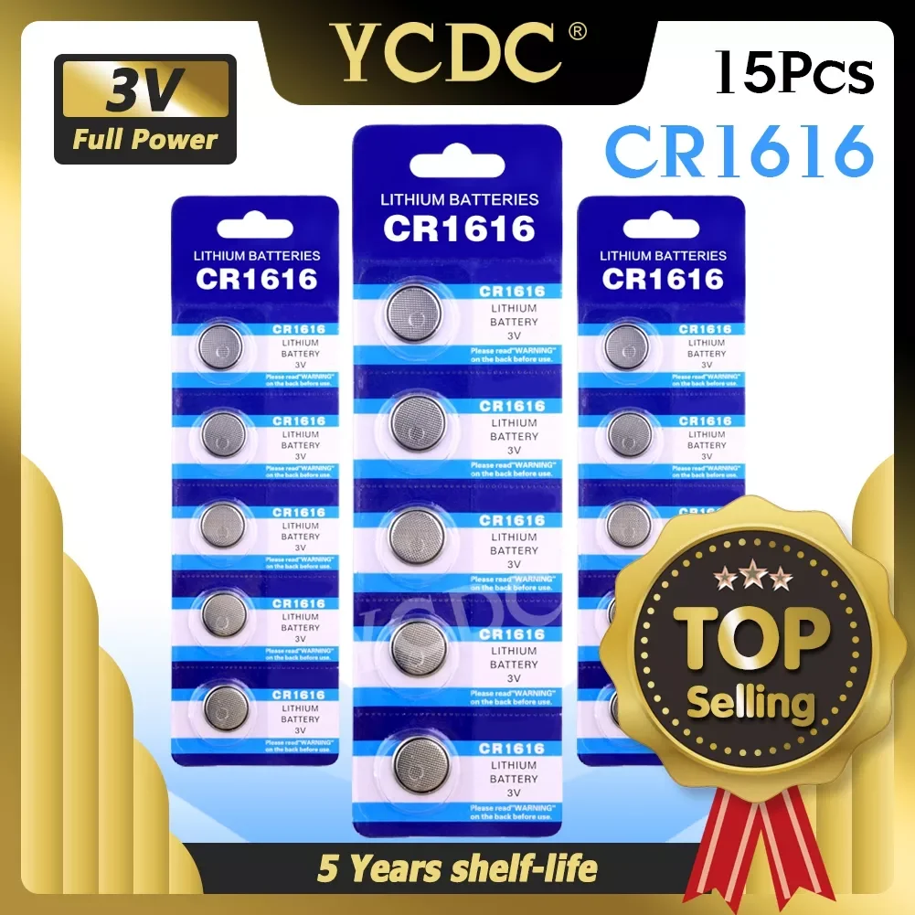 

2023NEW YCDC Button Battery 15PCS CR1616 Lithium Coin Cell Batteries 3V DL1616 LM1616 CR 1616 Electronic Car Key Watch Toy Remot