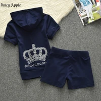 juicy apple tracksuit women hooded zip short sleeves top and shorts two piece set 2022 summer clothes for woman outifits fashion