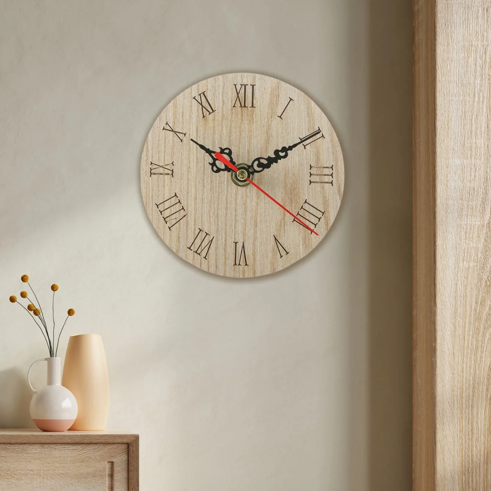 Деревянные Круглые Маленькие Настенные Часы В Стиле Ретро Бесшумные Настольные