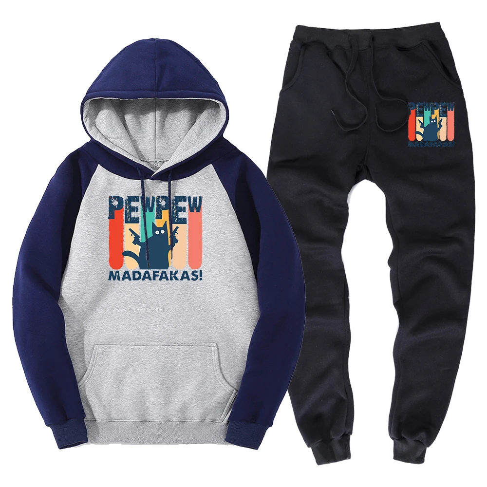 

Pew Madafaka Guns Funny Black Cat Men Hoodies Harajuku Oversize Sweatshirts Warm Casual Streetwear Autumn Comfortable Outfit Set