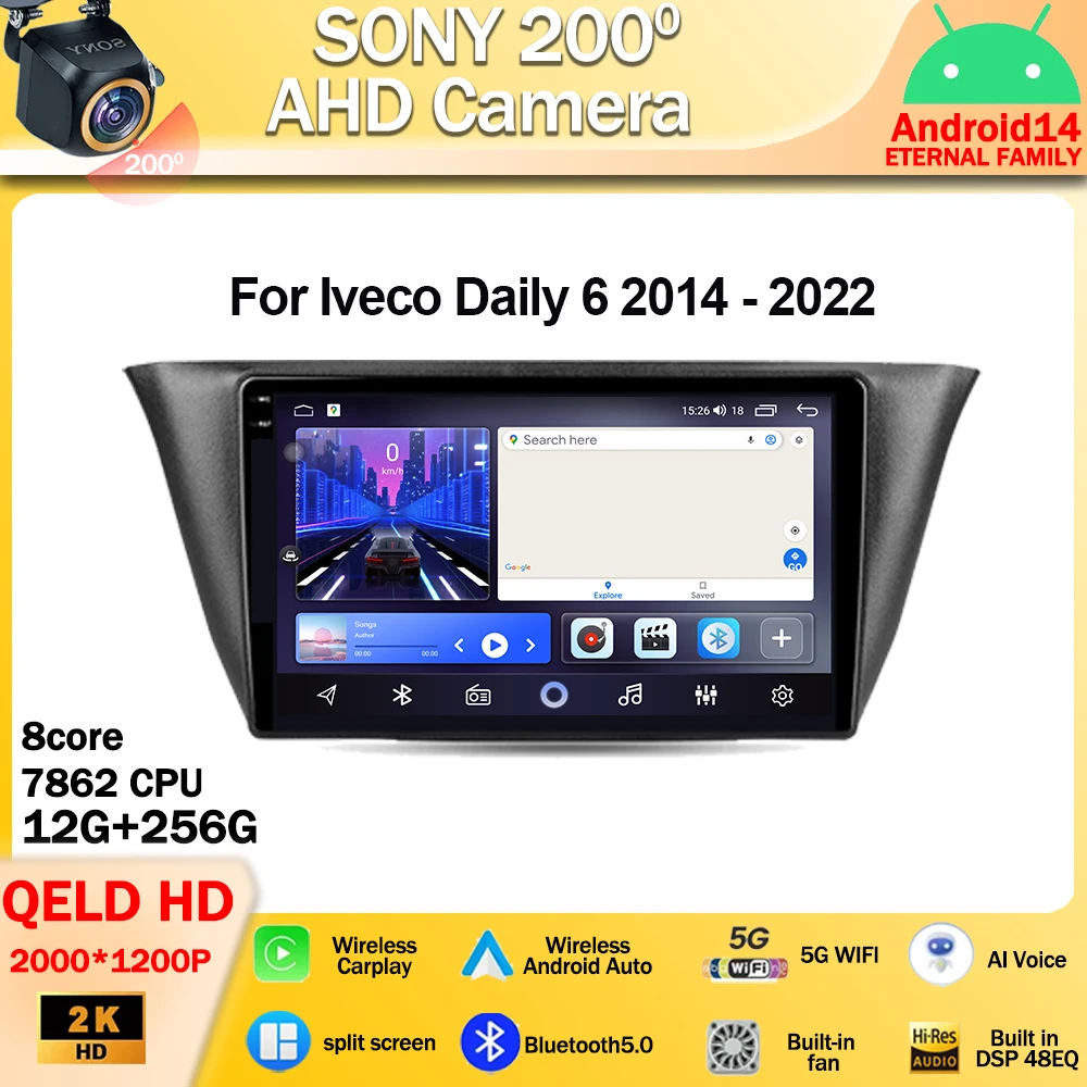 Автомобильный мультимедийный плеер Android 14 для Iveco Daily 6 2014 -2022 Carplay Bluetooth Mirror Link