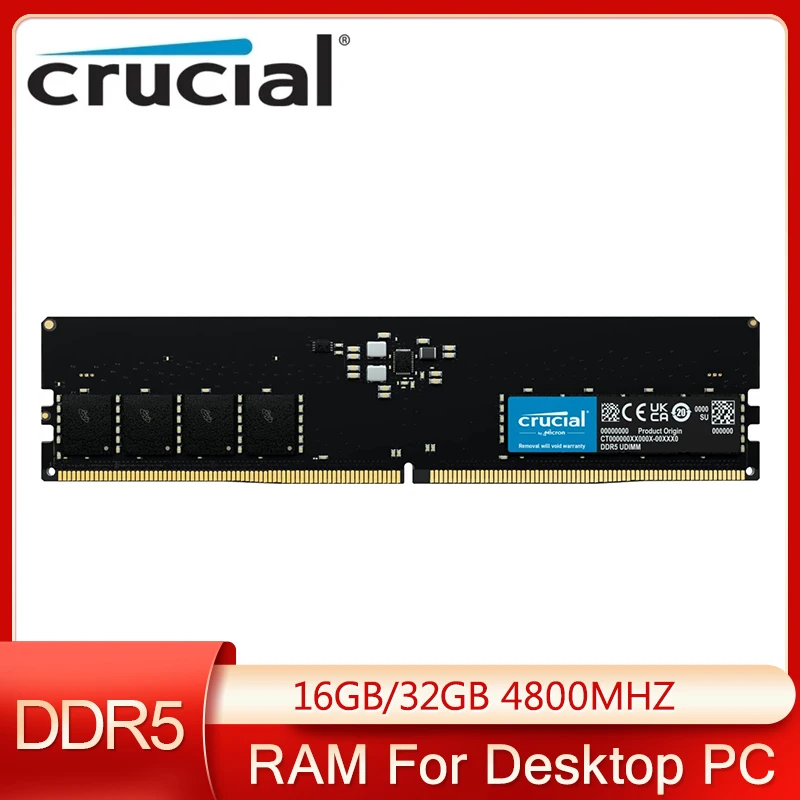 

Оперативная память Crucial 16 ГБ 32 ГБ DDR5 4800 МГц CL40 настольная память совместимая с AMD Intel