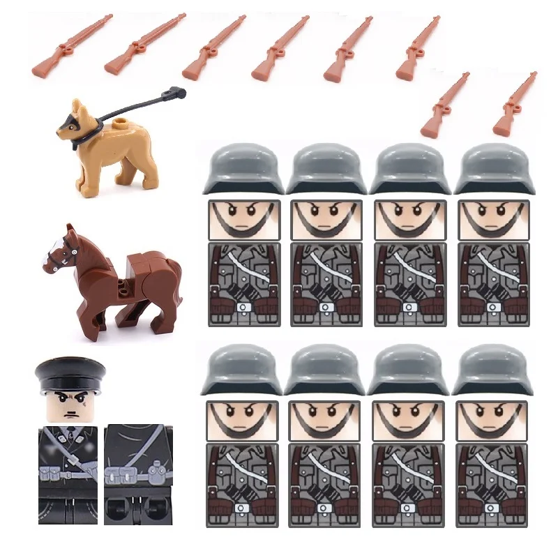 

WW2 солдат пехота лошадь собака винтовка MOC пистолеты шлем военное оружие кирпичные строительные блоки мини Экшн-фигурки игрушки для детей