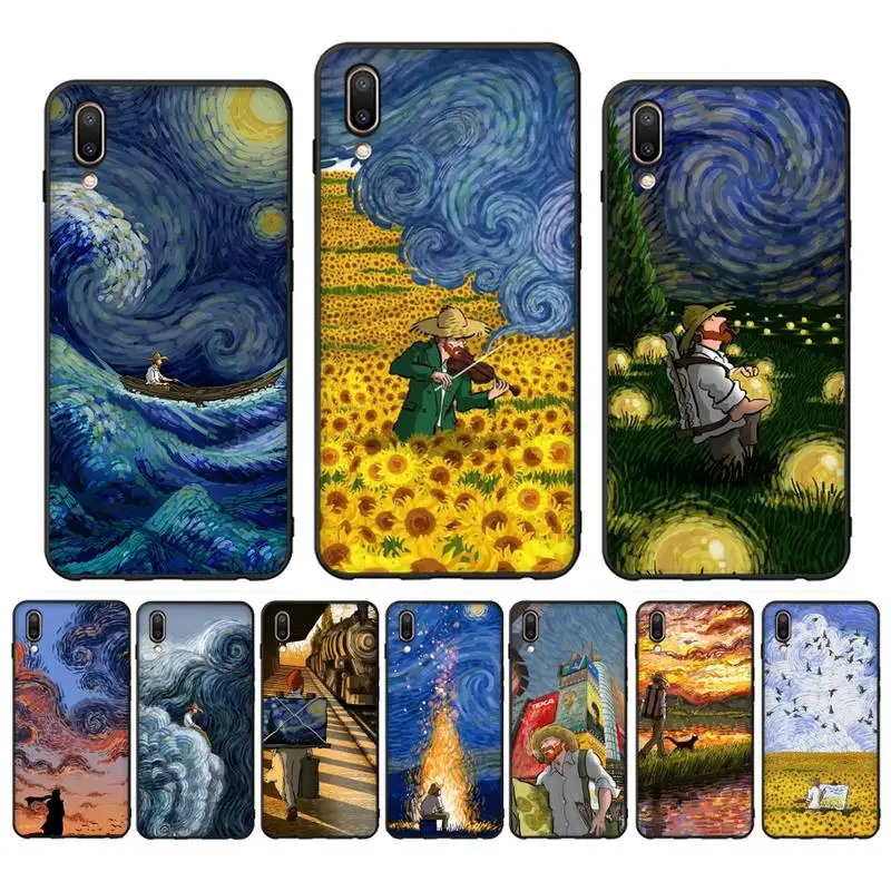 

Cartoon Van Gogh Painting Phone Case for Redmi 8 9 9A for Samsung J5 J6 Note9 for Huawei NOVA3E Mate20lite cover