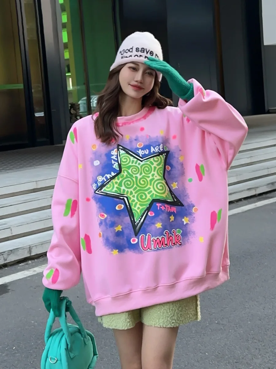 Повседневный пуловер с круглым вырезом большие свитера топ женская одежда Y2k