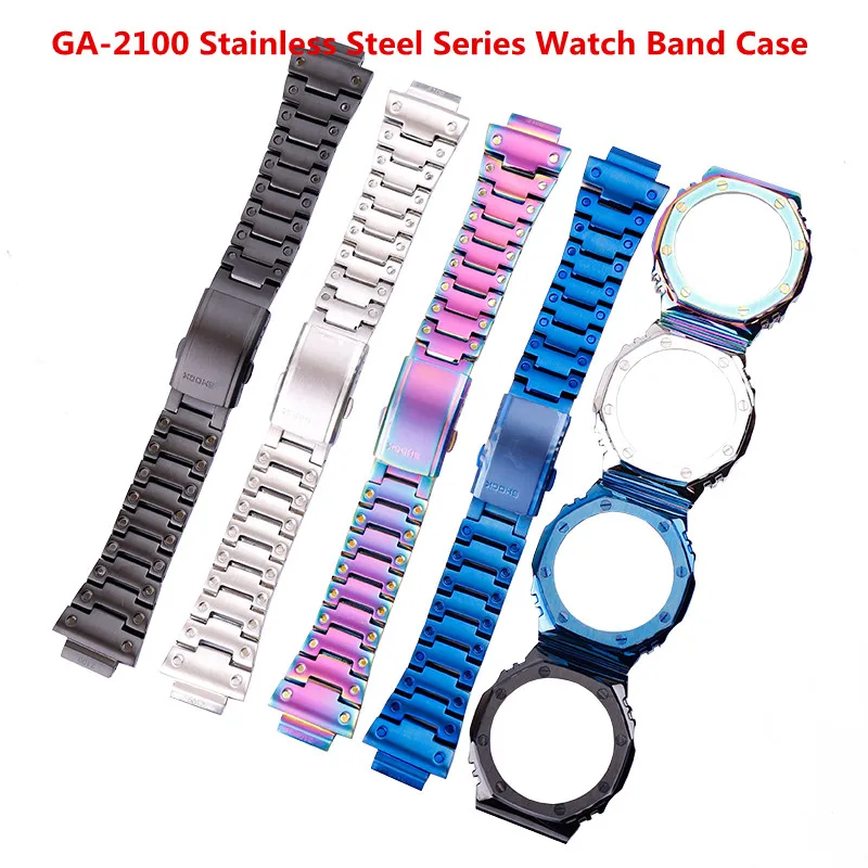 Watch accessories for Casio GA-2100 2110 strap steel belt metal case for AP farm oak modification accessories