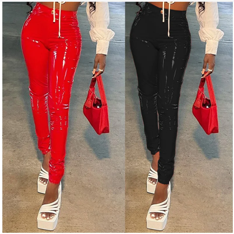 

Брюки-карандаш женские из ПУ кожи, с завышенной талией, на молнии