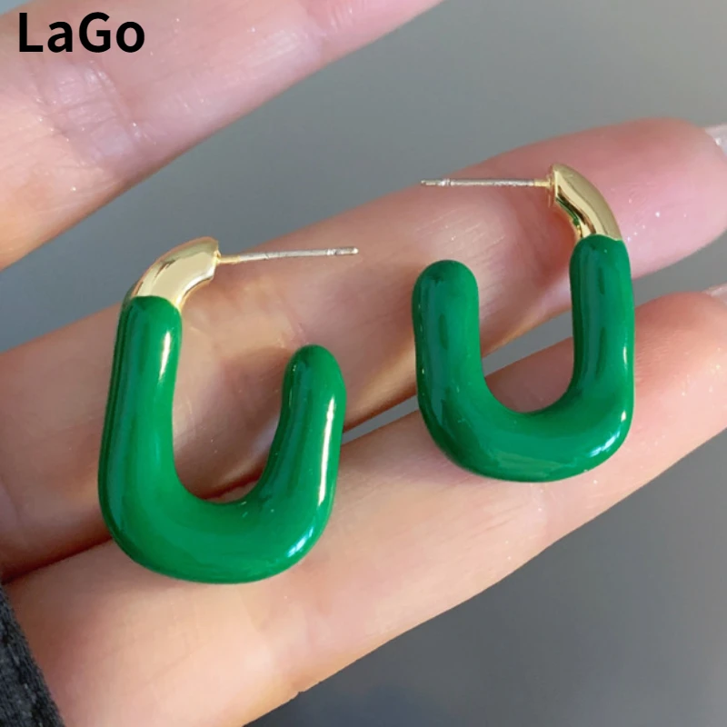 

Trendy Jewelry 925 Silver Needle 2023 Trend New Green Color Enamle Earrings For Women Fashion Accessories Simply Design