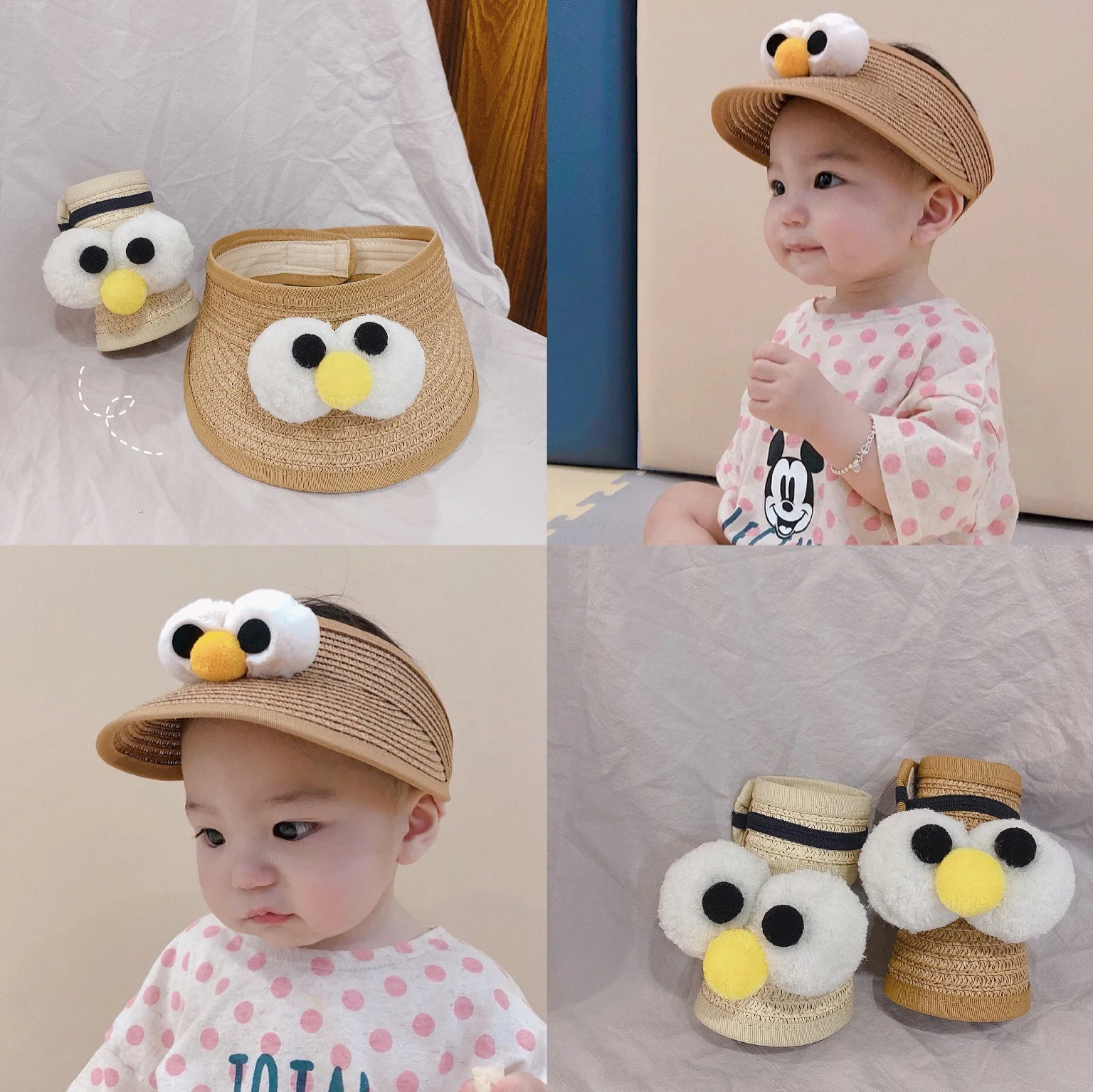 

Korean Cute Big Eyes Sun Hats Kids Braided Collapsible Summer Baby Boys Girls Otdoor Caps Children Baby Large Brim Hat