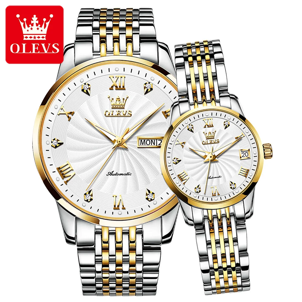 OLEVS 6630 Waterproof Fashion Couple  Wristwatches Full-automatic Automatic Mechanical Stainless Steel Strap Watches for Couple