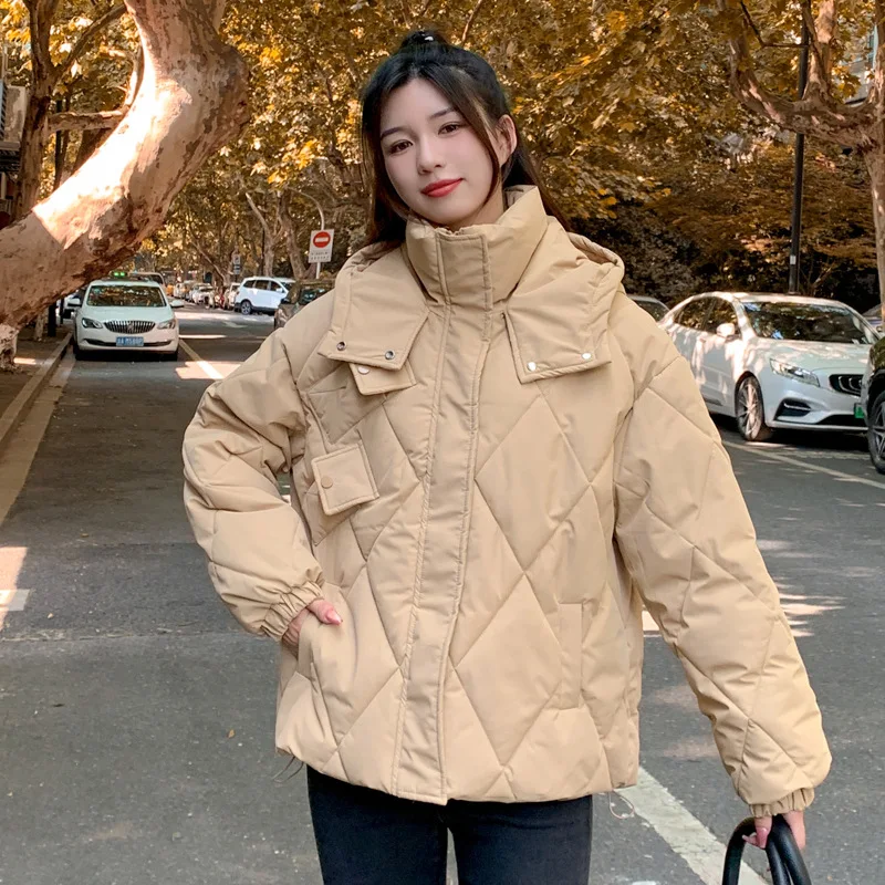 

2023 модная темпераментная одежда для макияжа короткое Хлопковое платье женская зимняя одежда Новинка свободное короткое хлопковое пальто с капюшоном Трендовое