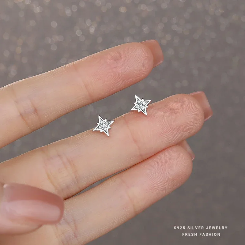 SOFTPIG настоящее серебро 925 пробы с цирконием и звездами мини-серьги-гвоздики для