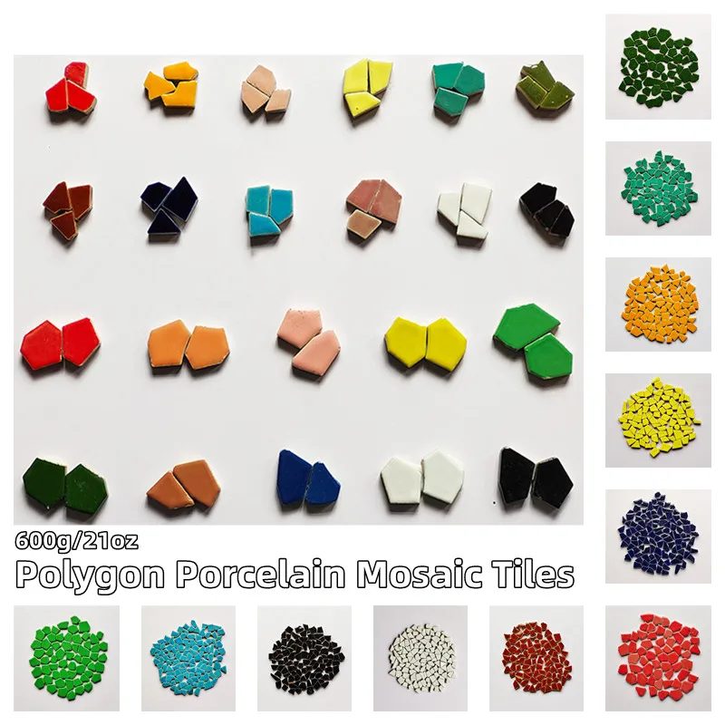 

600g/21oz(Approx. 165~175pcs) Polygon Porcelain Mosaic Tiles 5mm/0.2in Thickness DIY Craft Ceramic Tile Mosaic Making Material