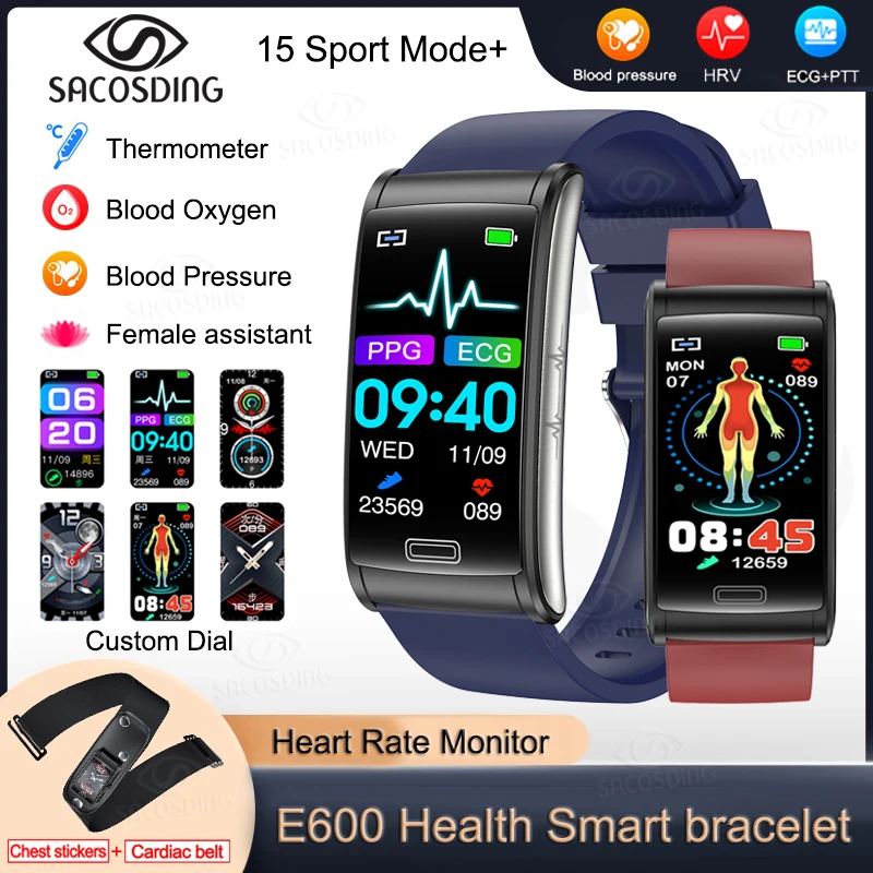 

Неинвазивный смарт-браслет для измерения уровня глюкозы в крови, ЭКГ + ПТТ, смарт-часы с термометром для здоровья, водонепроницаемые спортивные мужские часы IP68