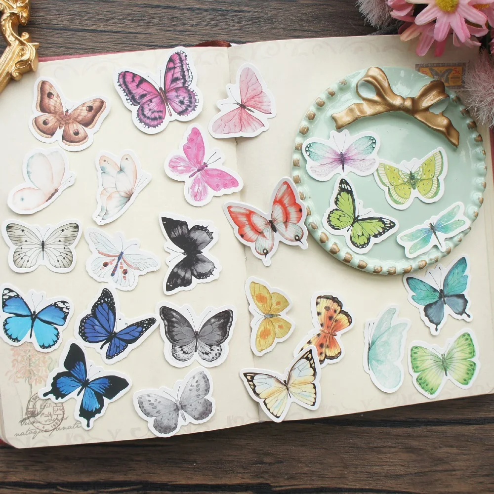 

38pcs Let's Catch Butterflies Together Style Paper Sticker Scrapbooking DIY Gift Decoration Tag