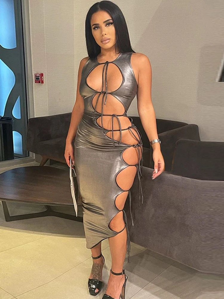 

Женское облегающее платье-миди без рукавов, летнее платье с вырезами, длинное платье для вечеринки, выпускного вечера, 2023