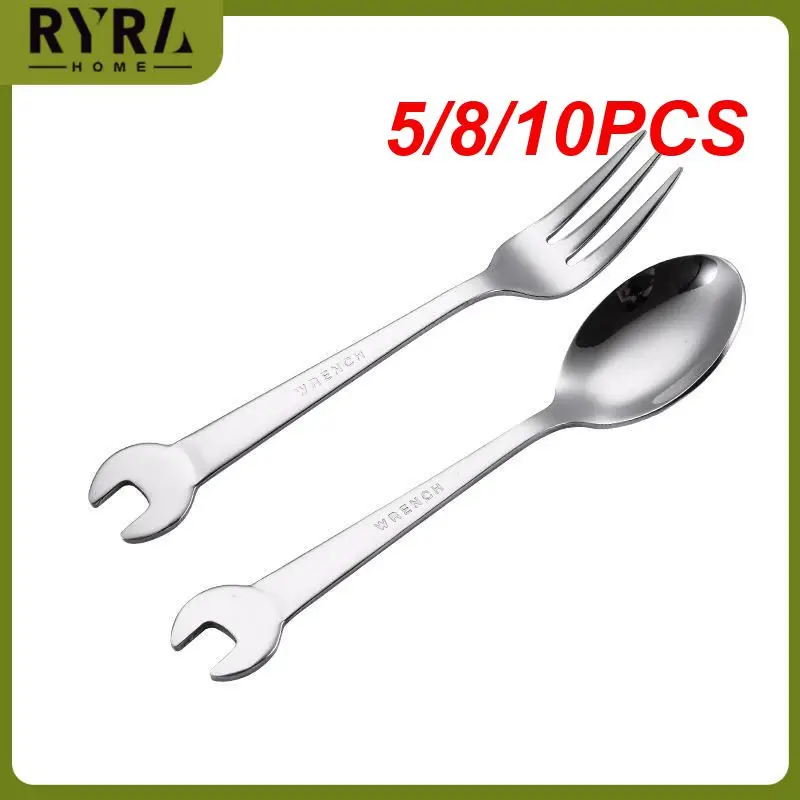 

5/8/10PCS Stainless Steel Wrench Fork Creative Tea Spoon Picnic Camping Wrench Spoon Inner Fruit Dessert Cooking Accessories