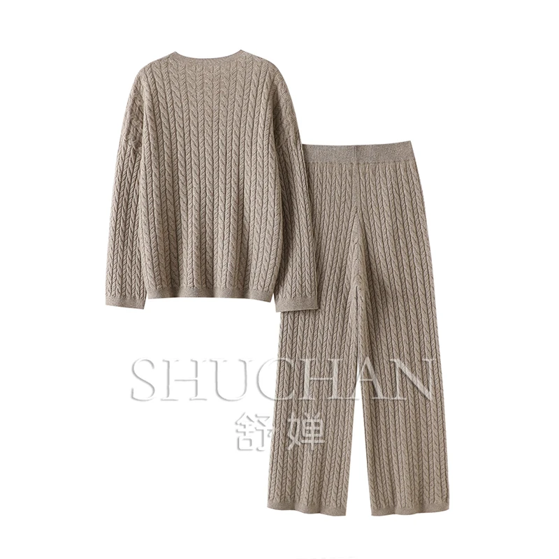 Рубашка из 100% чистого кашемира женский вязаный свитер с круглым вырезом + прямые