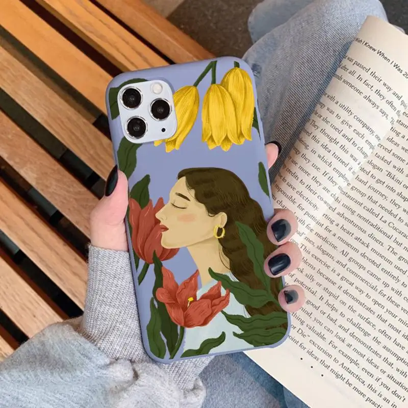 

Art Flower Daisy Phone Case for iPhone 11 12 13 Mini Pro Xs Max 8 7 6 6S Plus X XR Solid Candy Color Case