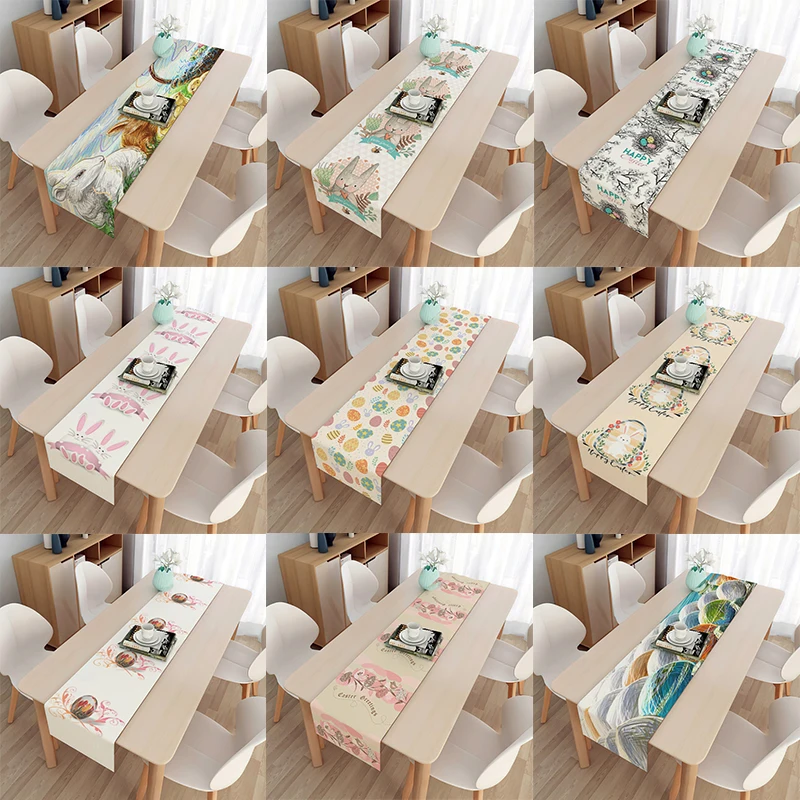 

33x180cm Spring Easter Table Runner Bunny Eggs Flower Long Tablecloth Easter Decorations for Home Table Decor Party Supplies
