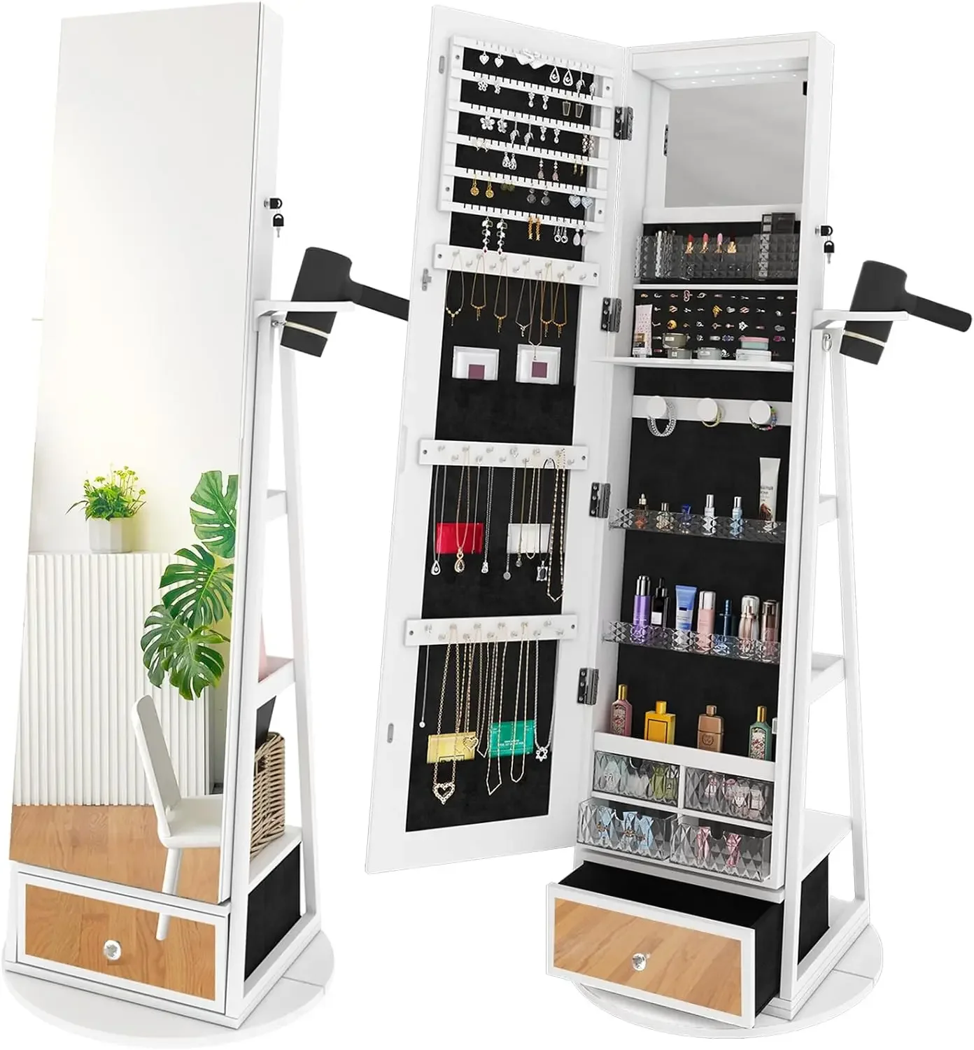 Вращающийся Шкаф для ювелирных изделий с зеркалом подсветкой вращающееся