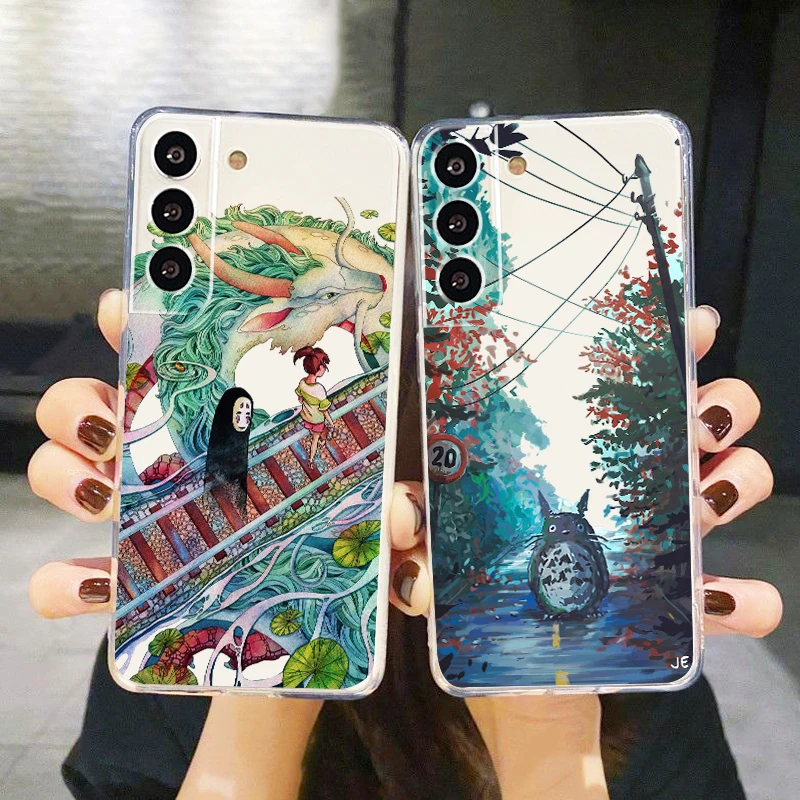 

Cartoon TOTORO And No Face man For Samsung S22 S21 S20 FE Ultra Pro Lite S10 5G S10E S9 S8 Plus S7 Transparent TPU Phone Case