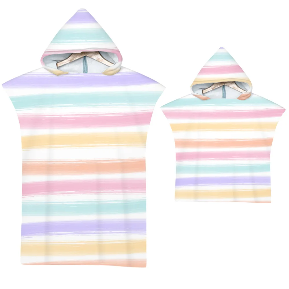 Банное полотенце с капюшоном быстросохнущее пончо из микрофибры полосатый