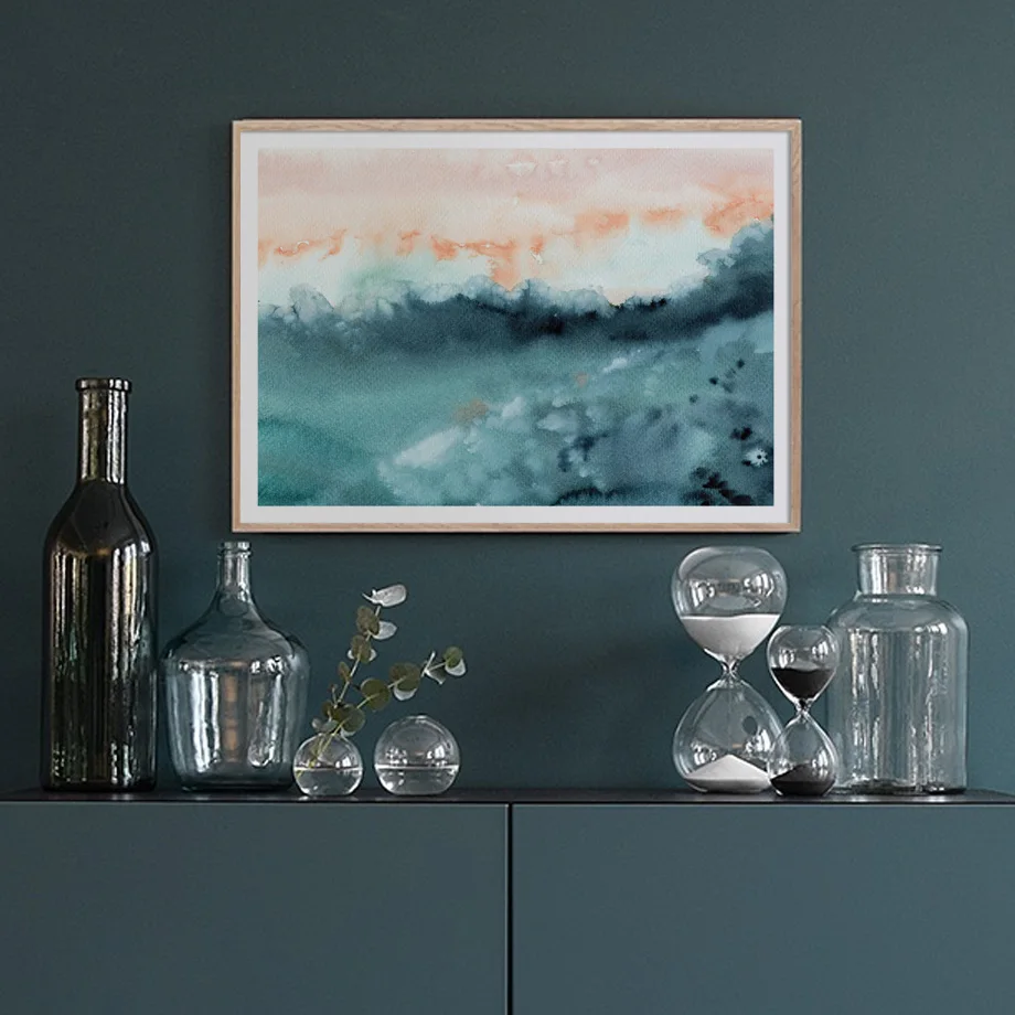 Абстрактные пляжные волны облачные облака пейзаж скандинавские плакаты и печать