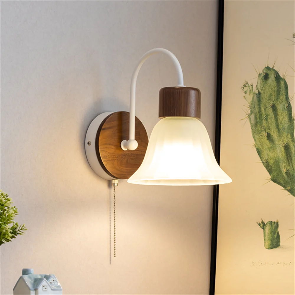 Simple Loft Wall Lamp With Switch Glass Modern Reading Light Fixture For Living Bedroom Bedside Sconce Home Wood Decor Lamparas
