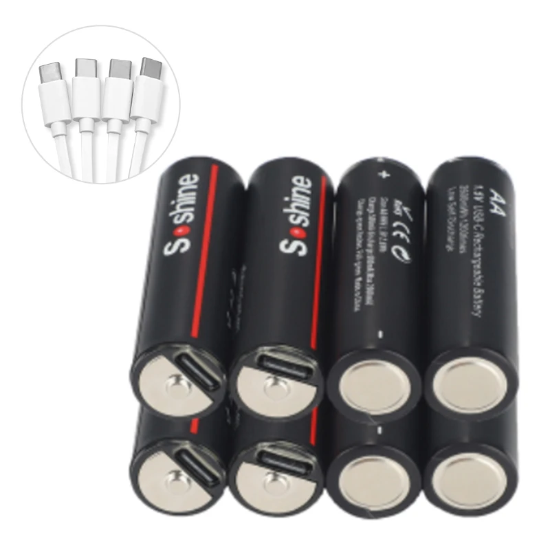 Soshine 8 шт. AA 1,5 МВтч литиевая батарея USB кабель для передачи данных в 2 а литий-ионная аккумуляторная батарея