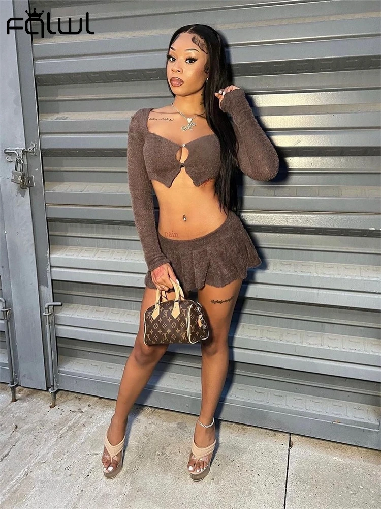 Habbris зимний коричневый пушистый вязаный комплект из 2 предметов клубная одежда