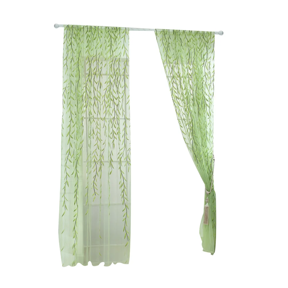 

Curtains Curtain Sheer Window Voile Leaf Green Tulle Transparent Drapes Room Screen Plant Gauze Panel Vine Long Sheers Willow