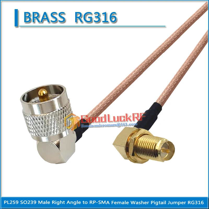 

PL259 SO239 UHF Male Right Angle to RP-SMA RPSMA RP SMA Female Washer Nut 90 Degree Coaxial Pigtail Jumper RG316 extend Cable