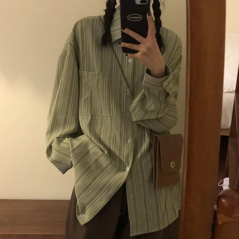 Полосатые рубашки HOUZHOU в стиле Харадзюку женская блузка винтажная рубашка