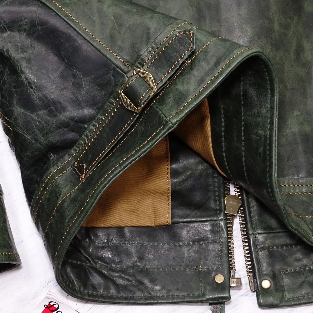 Зимняя мужская куртка-бомбер из натуральной кожи верхнее пальто зеленая куртка