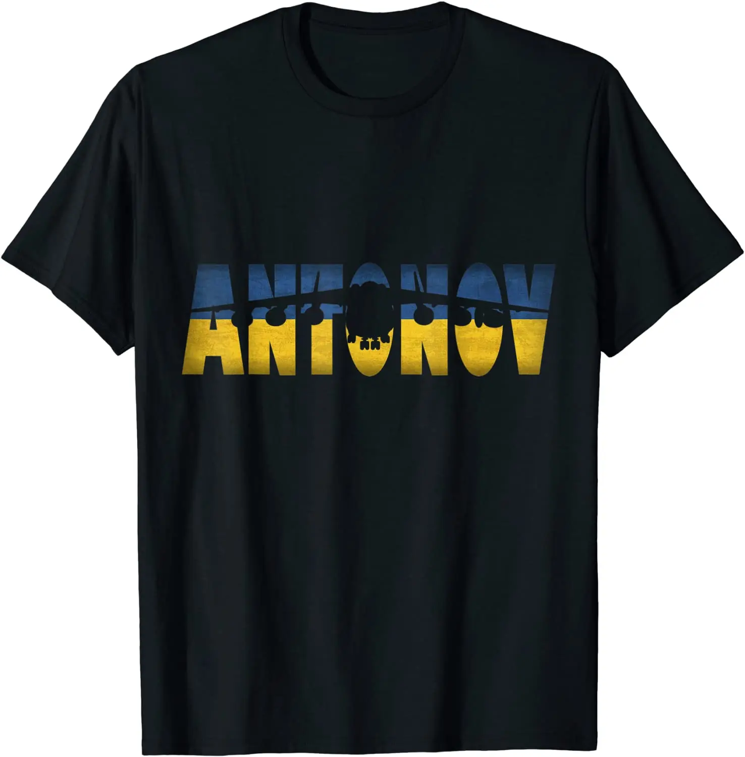 

Antonov AN-225 Cargo Jet Plane Silhouette on Ukraine Flag Men T-Shirt Summer Short Sleeve Casual Cotton O-Neck Tees