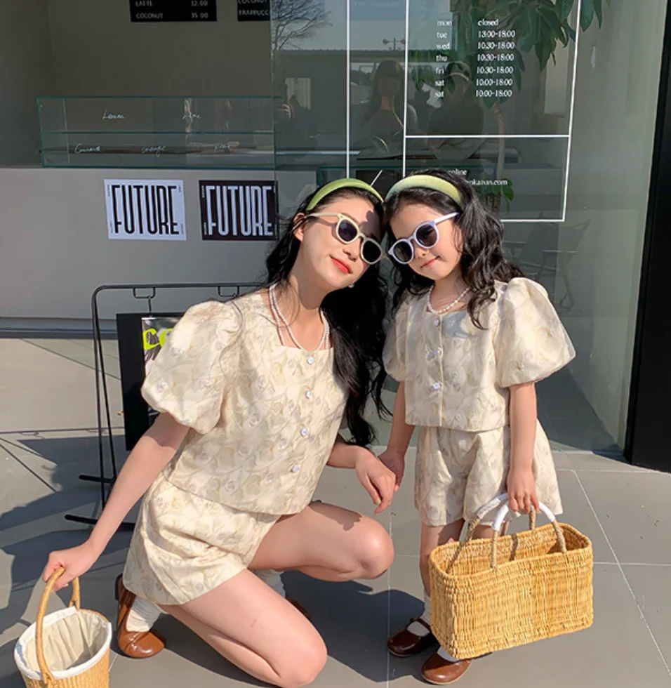 

Mother And Daughter Clothes Summer Korean Style Family Matching Outfits 2pcs/set Mommy And Me Clothes Women Girl Clothing Set